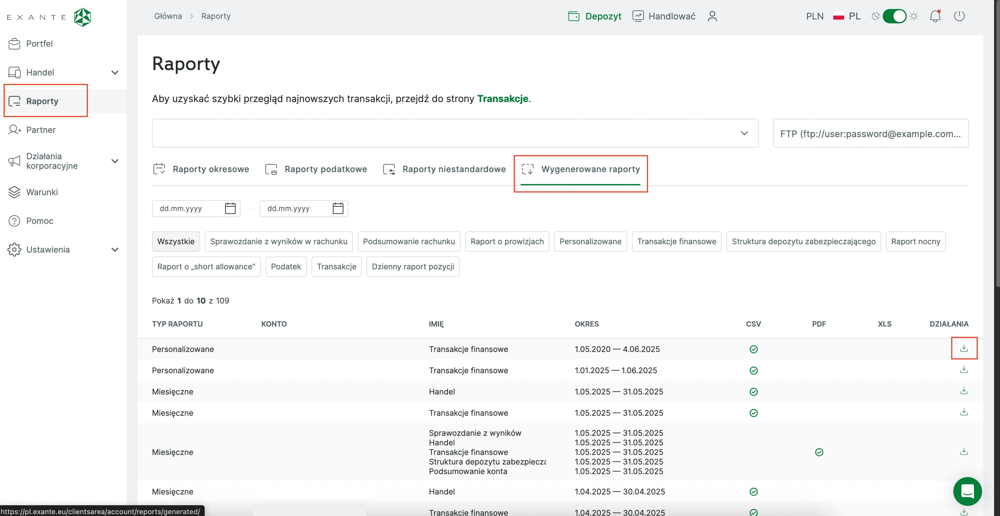 Zrzut ekranu dla Uzyskaj dostęp do wygenerowanych raportów
