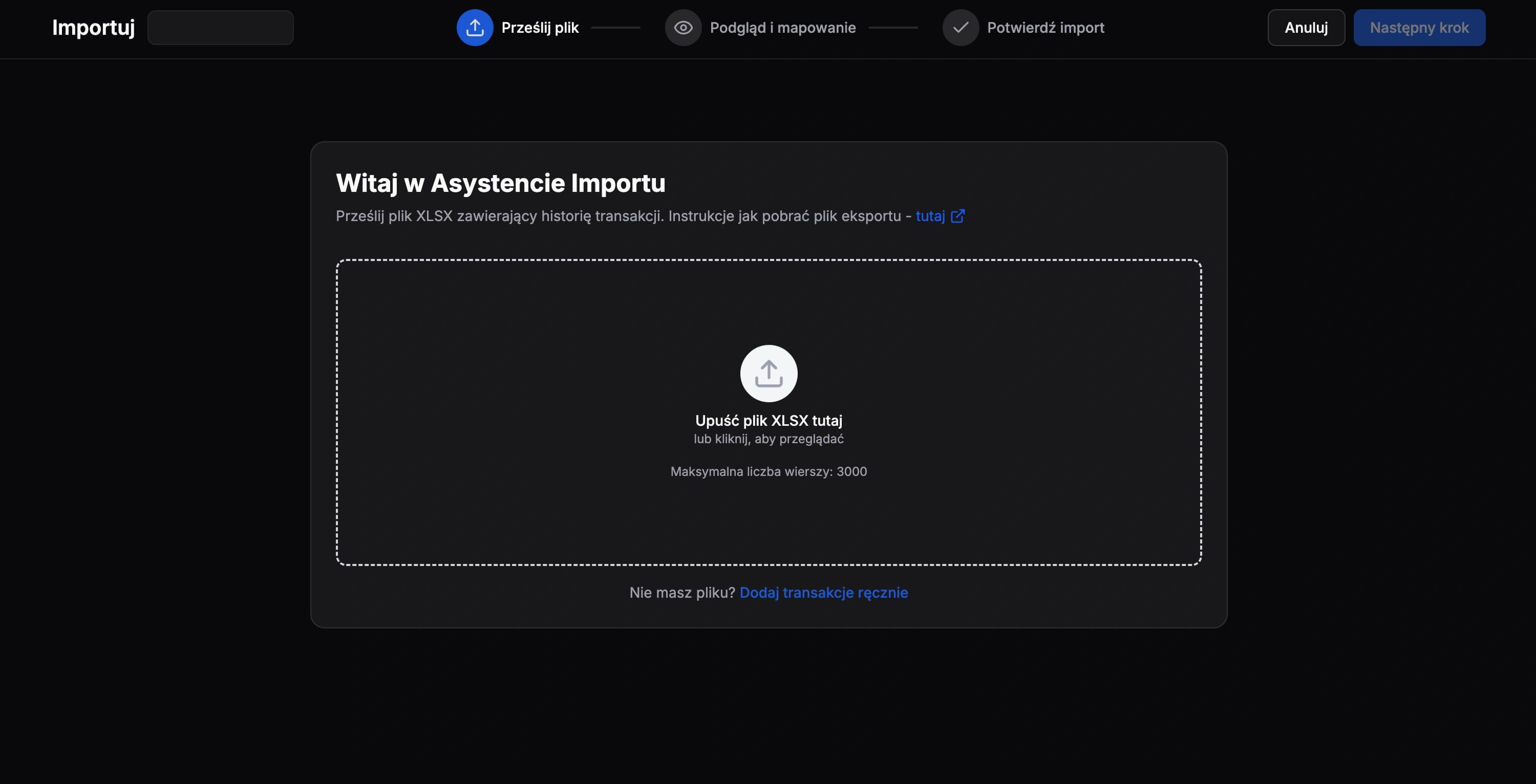 Zrzut ekranu dla Zaimportuj plik