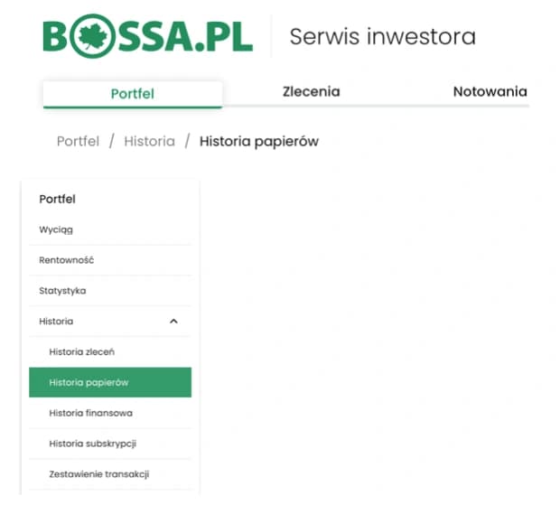 Zrzut ekranu dla Przejdź do historii portfela