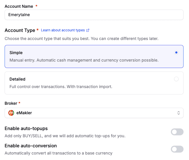 Creating a Simple account without automation