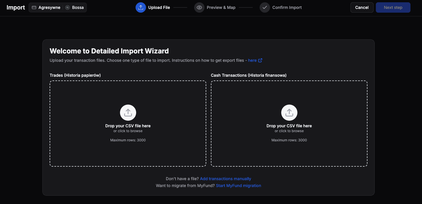Import for a Detailed account with multiple dropzones