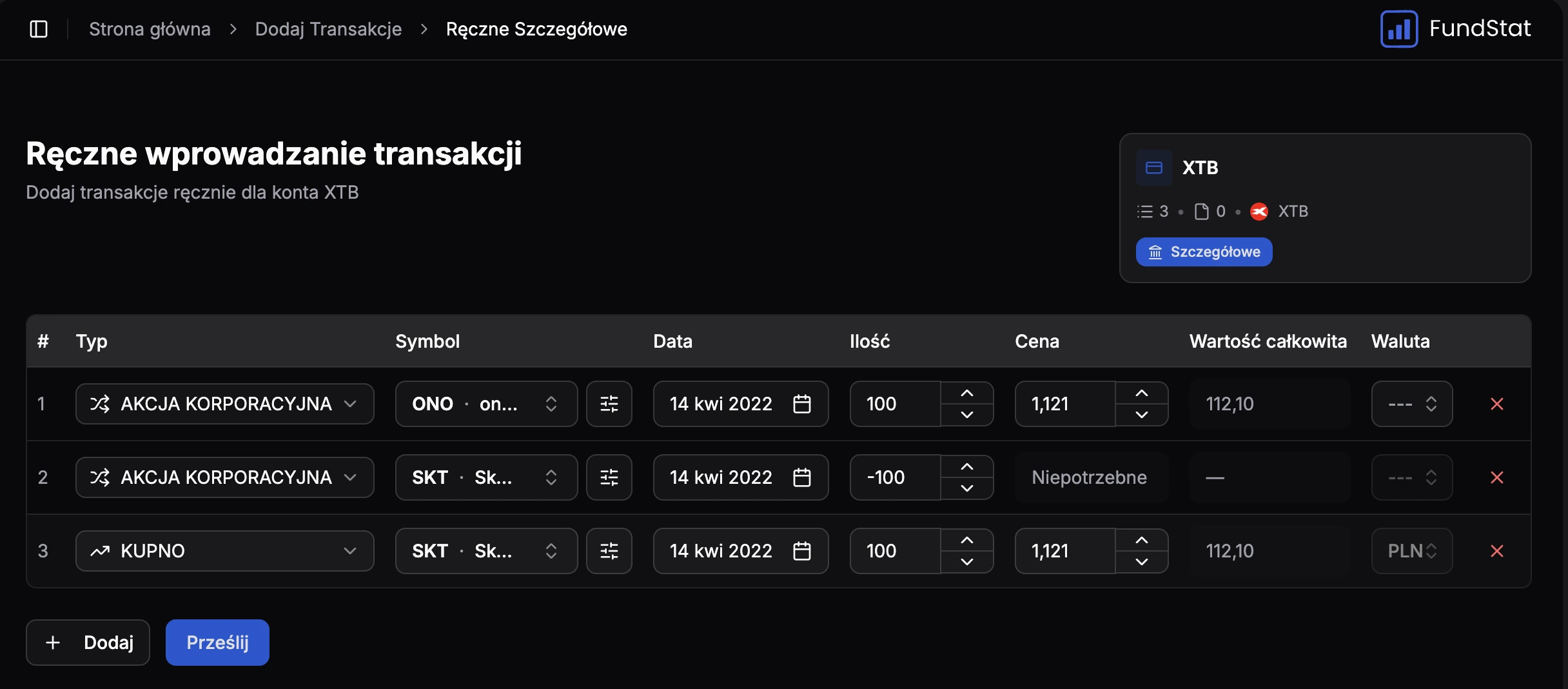 Przykład Zmiany Symbolu: SKT -> ONO