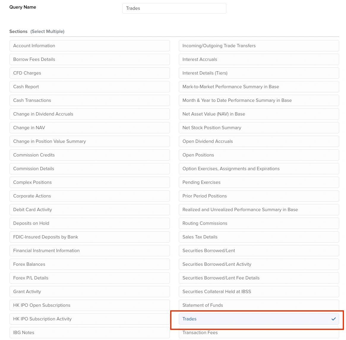 Zrzut ekranu dla Utwórz zapytanie Trades