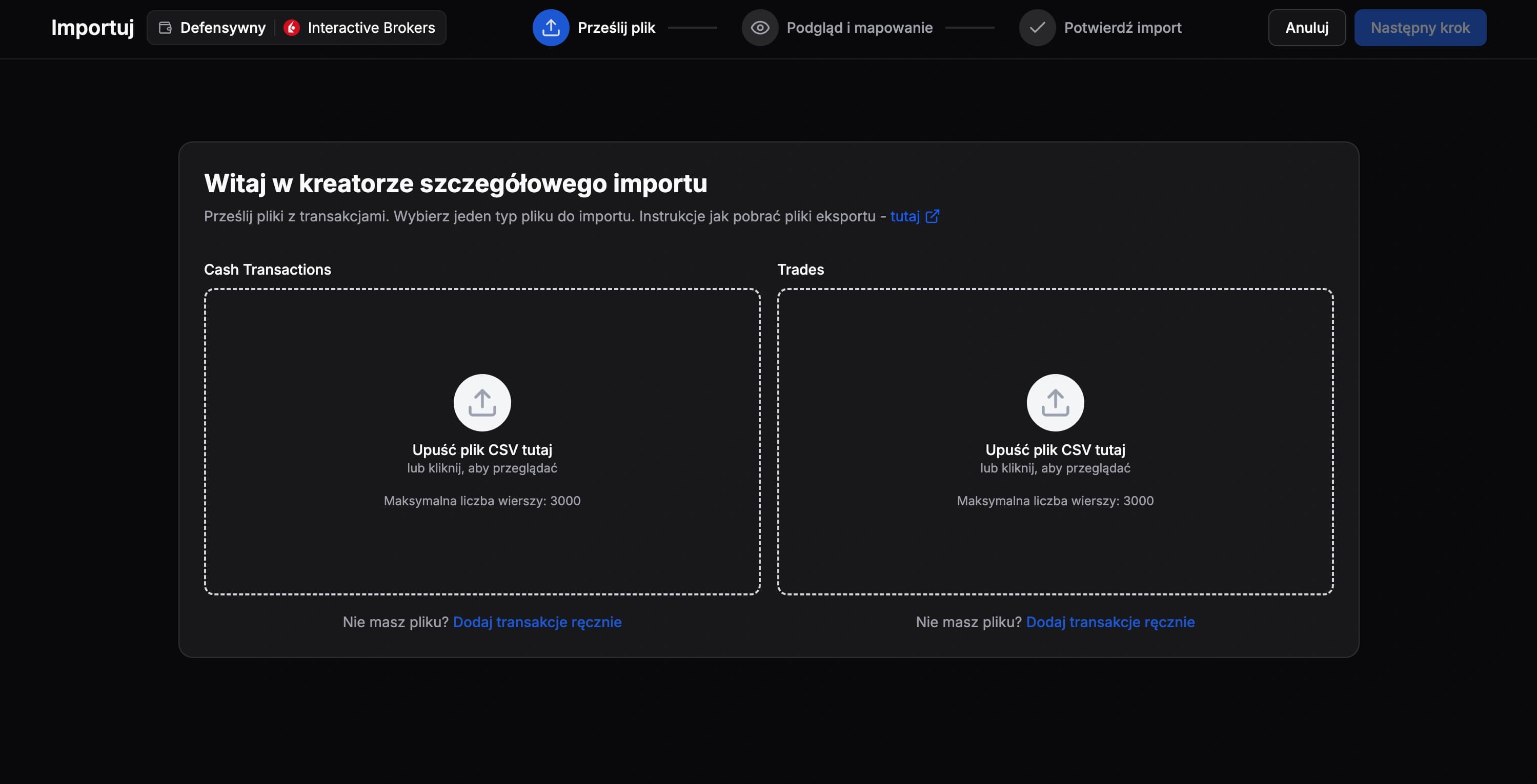Zrzut ekranu dla Zaimportuj pliki do FundStat