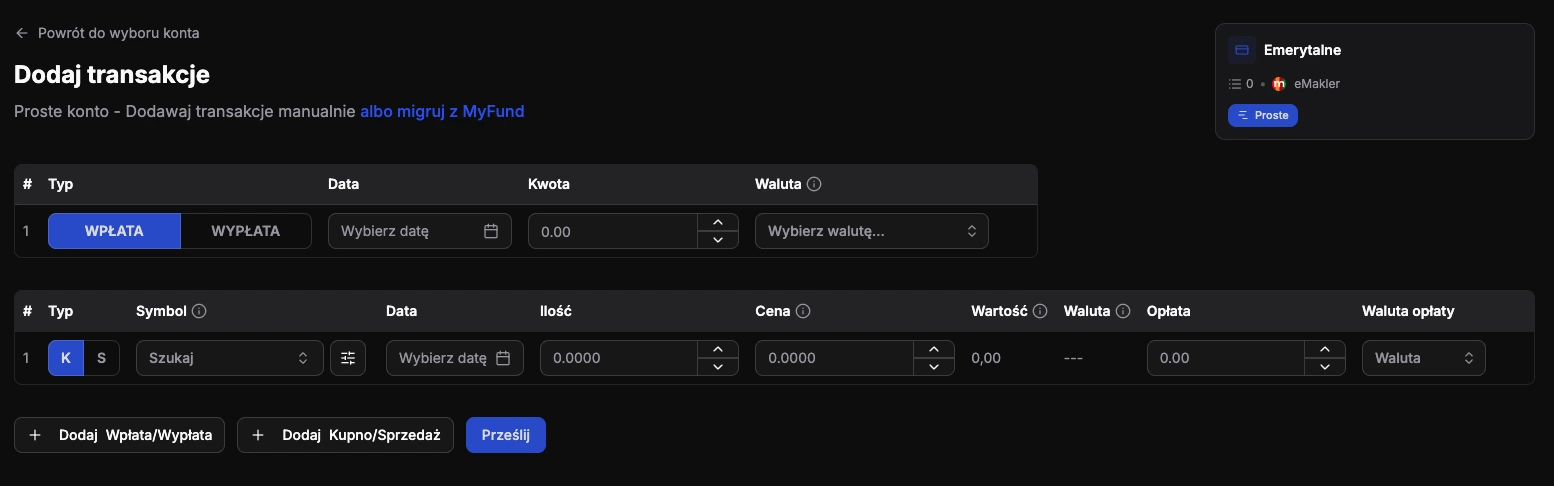 Dodawanie wpisów na koncie Prostym bez automatyzacji