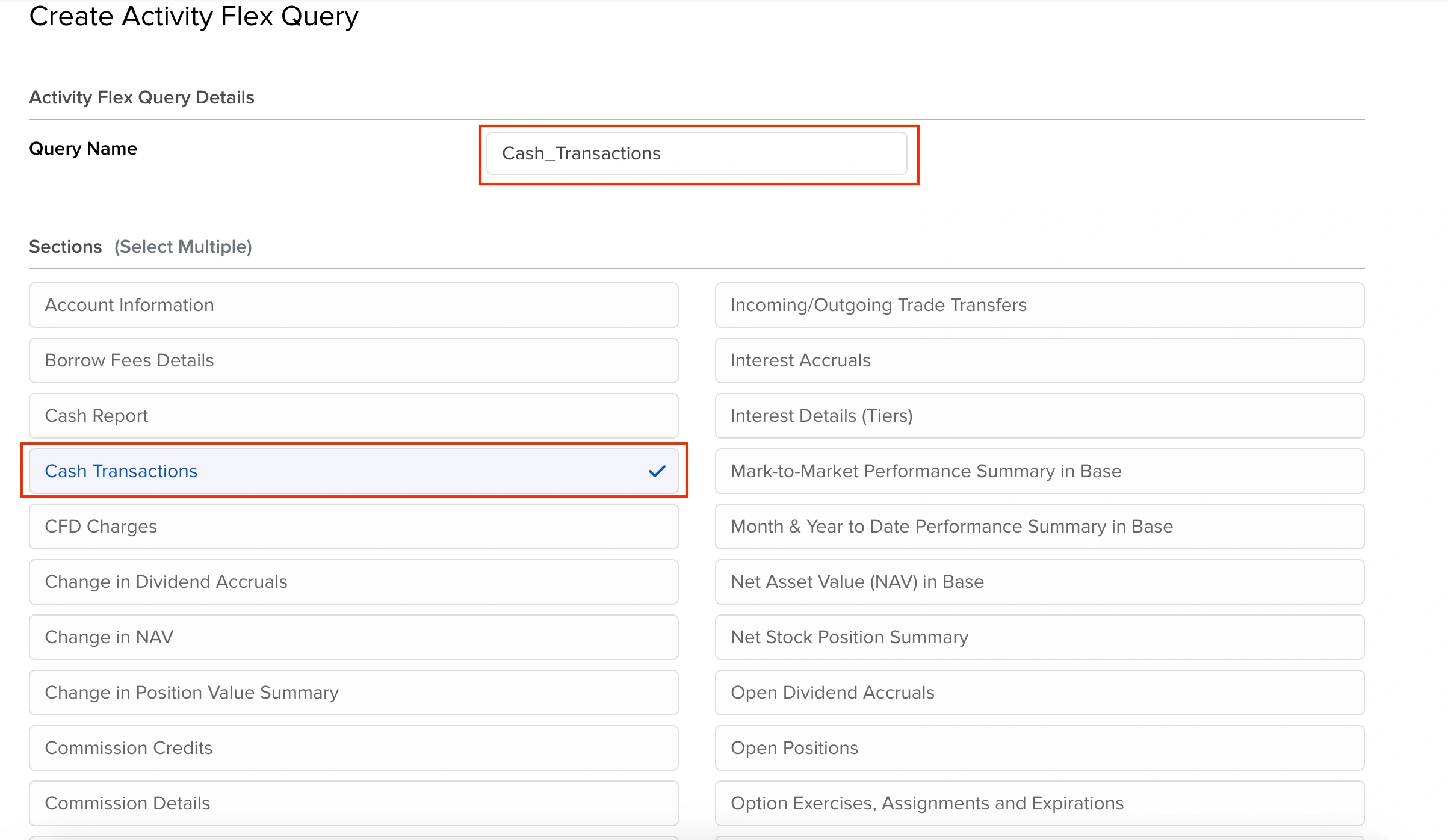 Zrzut ekranu dla Przygotuj zapytanie Cash Transactions