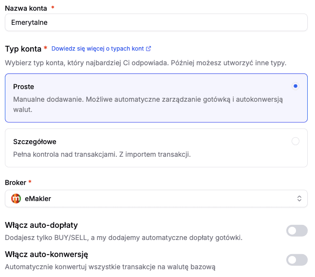 Tworzenie konta Prostego bez automatyzacji