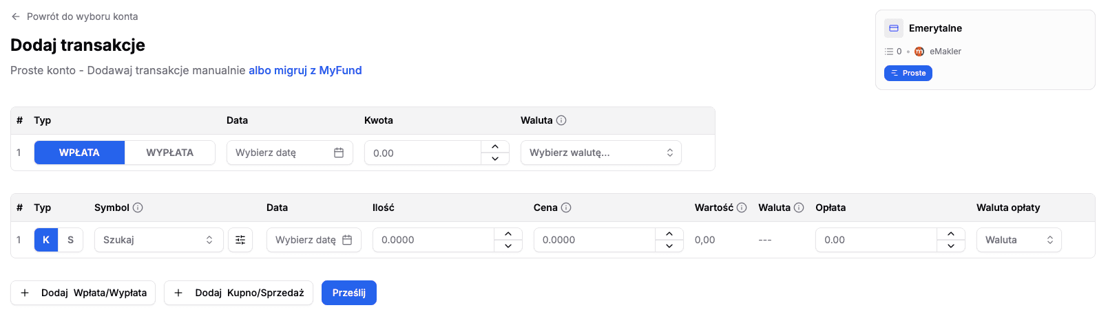 Dodawanie wpisów na koncie Prostym bez automatyzacji