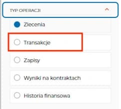 Zrzut ekranu dla Wybierz typ operacji