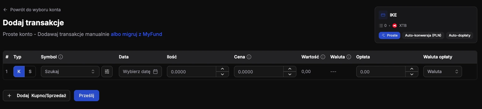 Dodawanie wpisów na koncie Prostym z włączoną automatyzacją
