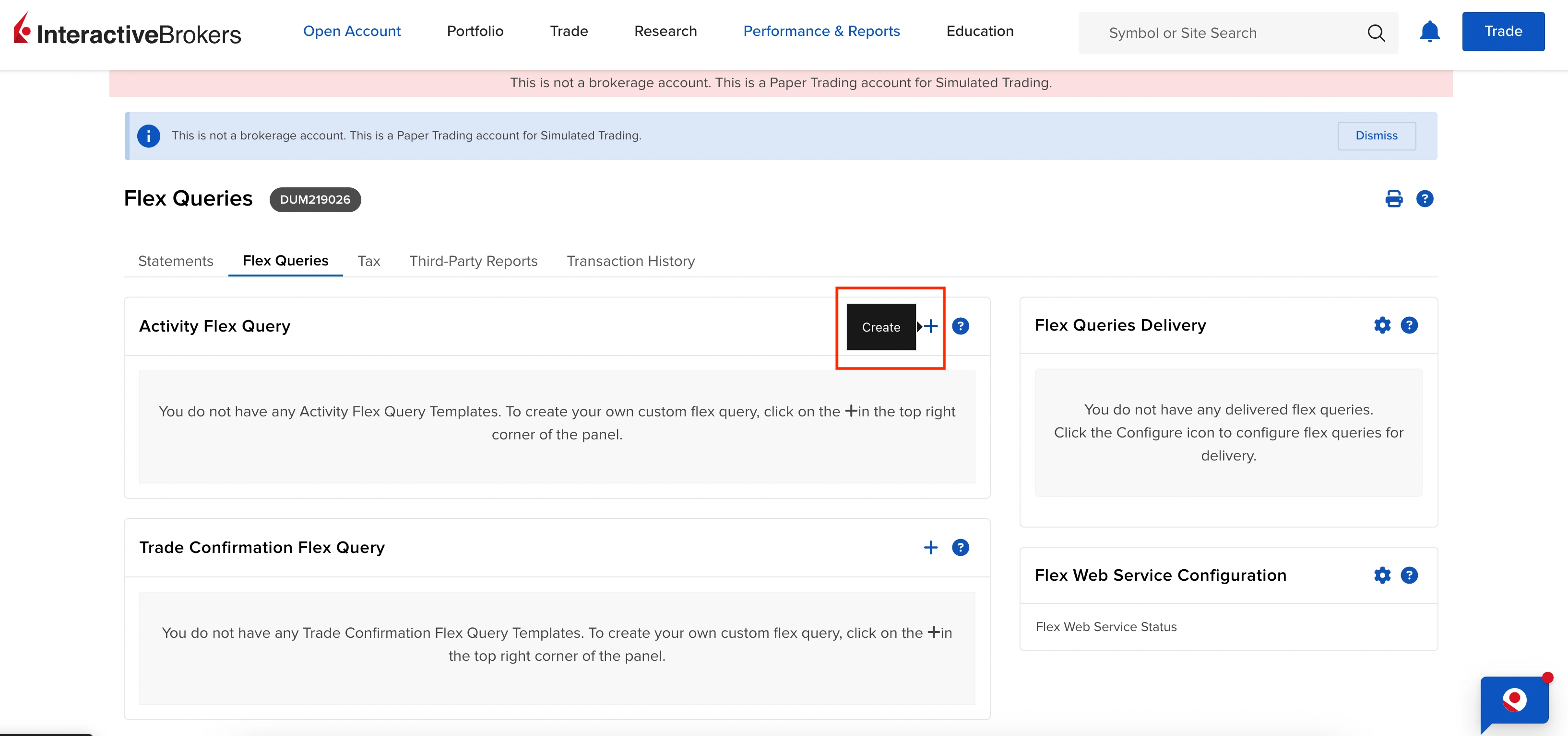 Zrzut ekranu dla Utwórz zapytanie Activity Flex Query (Konfiguracja pierwszy raz)