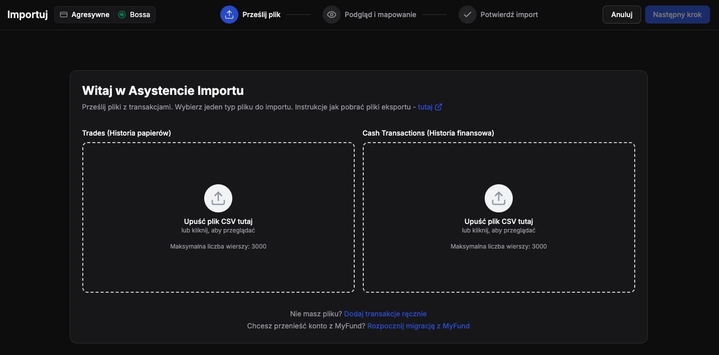 Import dla konta Szczegółowego z wieloma dropzonami