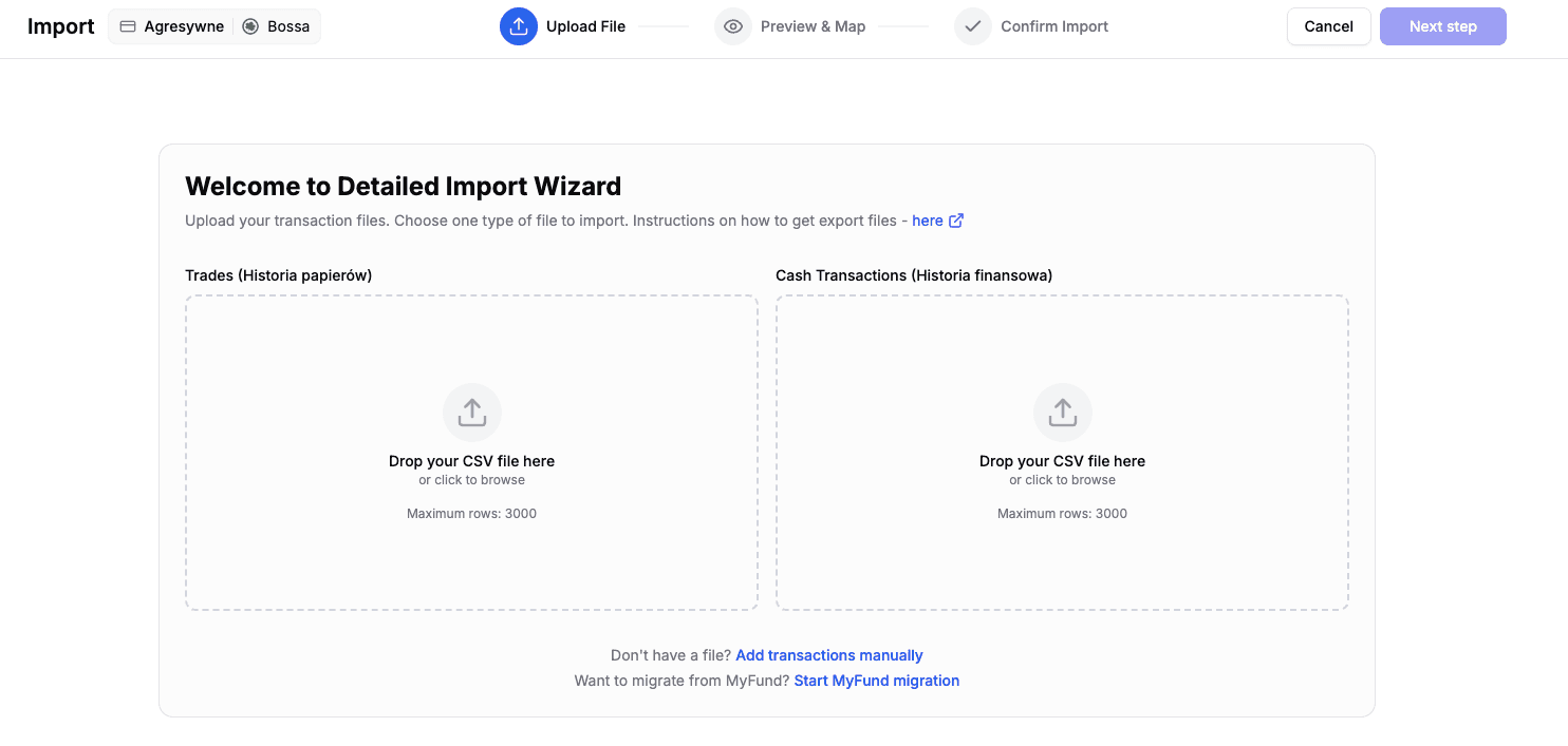 Import dla konta Szczegółowego z wieloma dropzonami