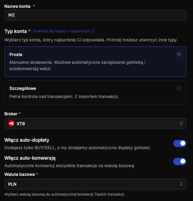 Creating a Simple account with auto-topups and auto-conversion enabled